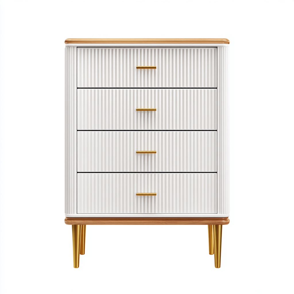 Cómoda - madera-MDF - 78x41x102 cm - blanco-dorado-roble - estilo moderno-Domainovae
