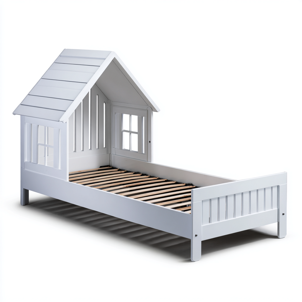 Cama infantil - madera maciza - 140x80x130 cm - blanco - estilo escandinavo-Domainovae