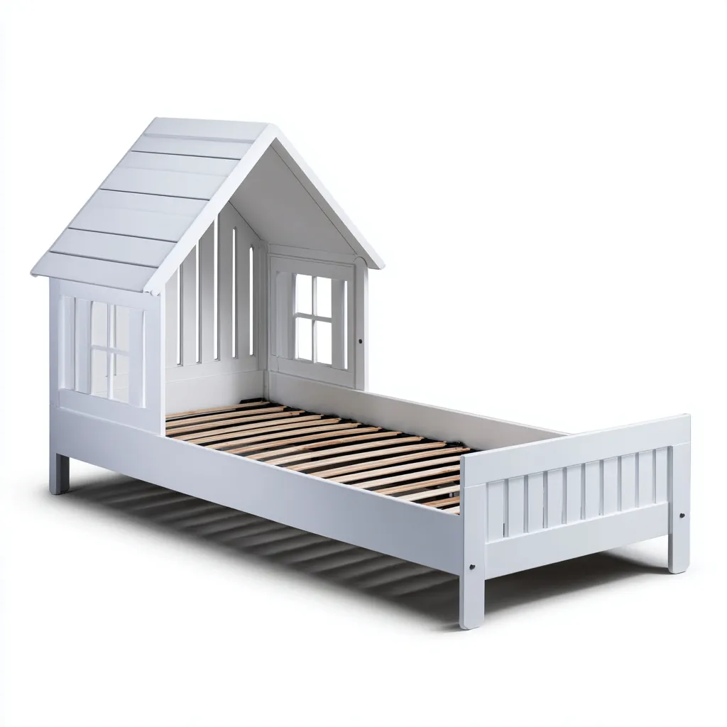 Cama infantil - madera maciza - 140x80x130 cm - blanco - estilo escandinavo-Domainovae