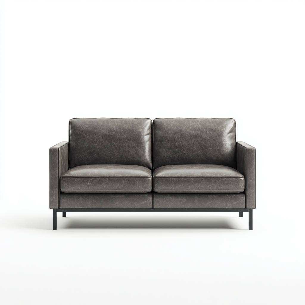 Sofá de 2 plazas - cuero auténtico - 165x80x84 cm - gris oscuro - diseño moderno-Domainovae