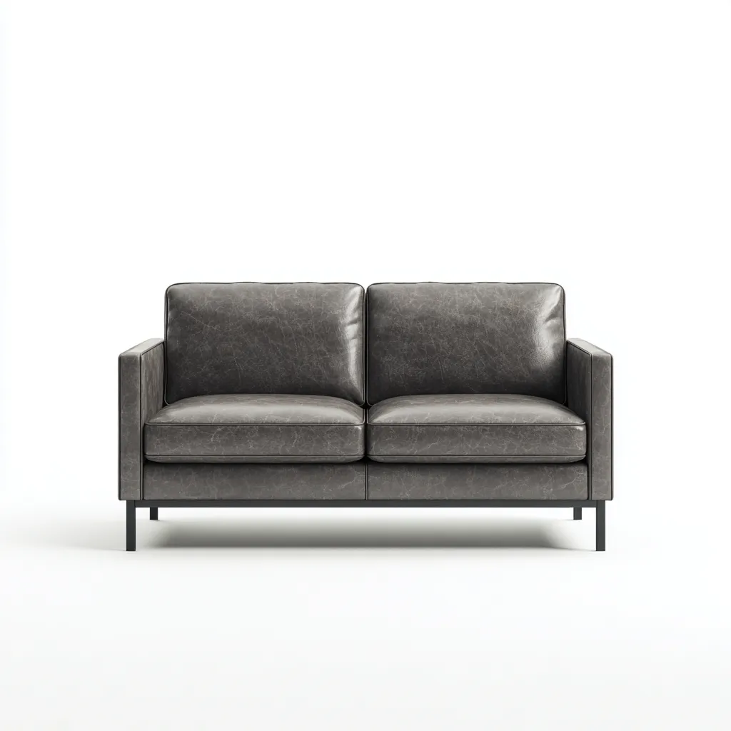 Sofá de 2 plazas - cuero auténtico - 165x80x84 cm - gris oscuro - diseño moderno-Domainovae