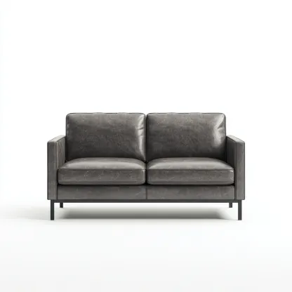 Sofá de 2 plazas - cuero auténtico - 165x80x84 cm - gris oscuro - diseño moderno-Domainovae