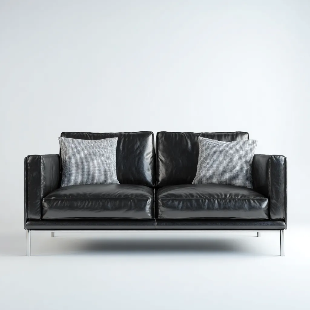 Sofá de 2 plazas piel auténtica 168x90x83 cm - negro - diseño moderno-Domainovae