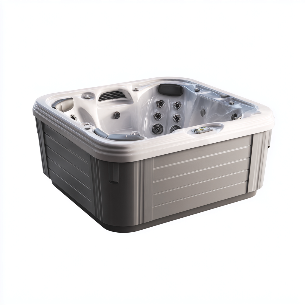 Bañera de hidromasaje - acrílico - 190x160x85 cm - gris-blanco - diseño moderno para 3 personas con chorros de masaje y asientos ergonómicos-Domainovae