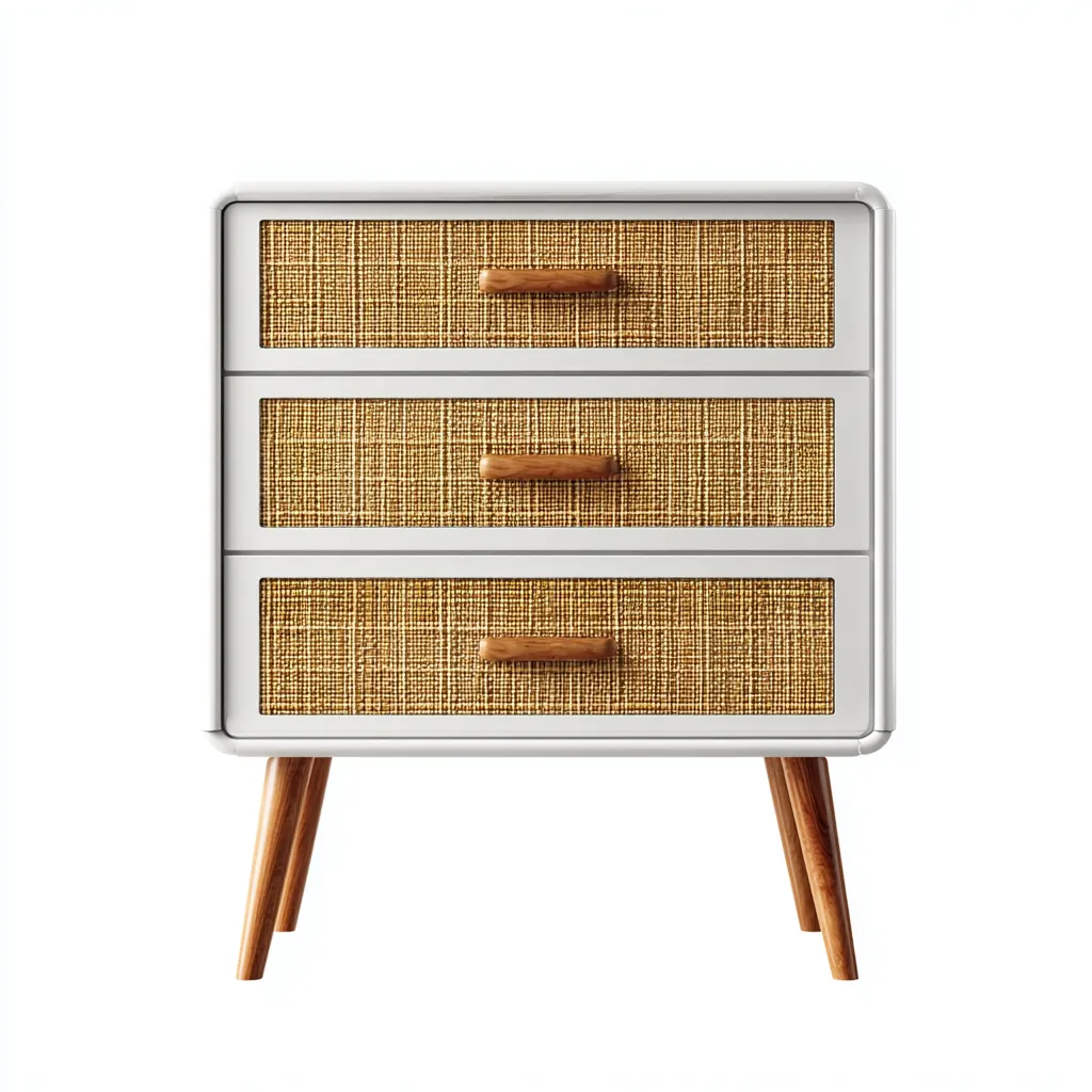 Cómoda - madera-MDF-ratán - 68x39x79 cm - blanco-madera - estilo natural-Domainovae