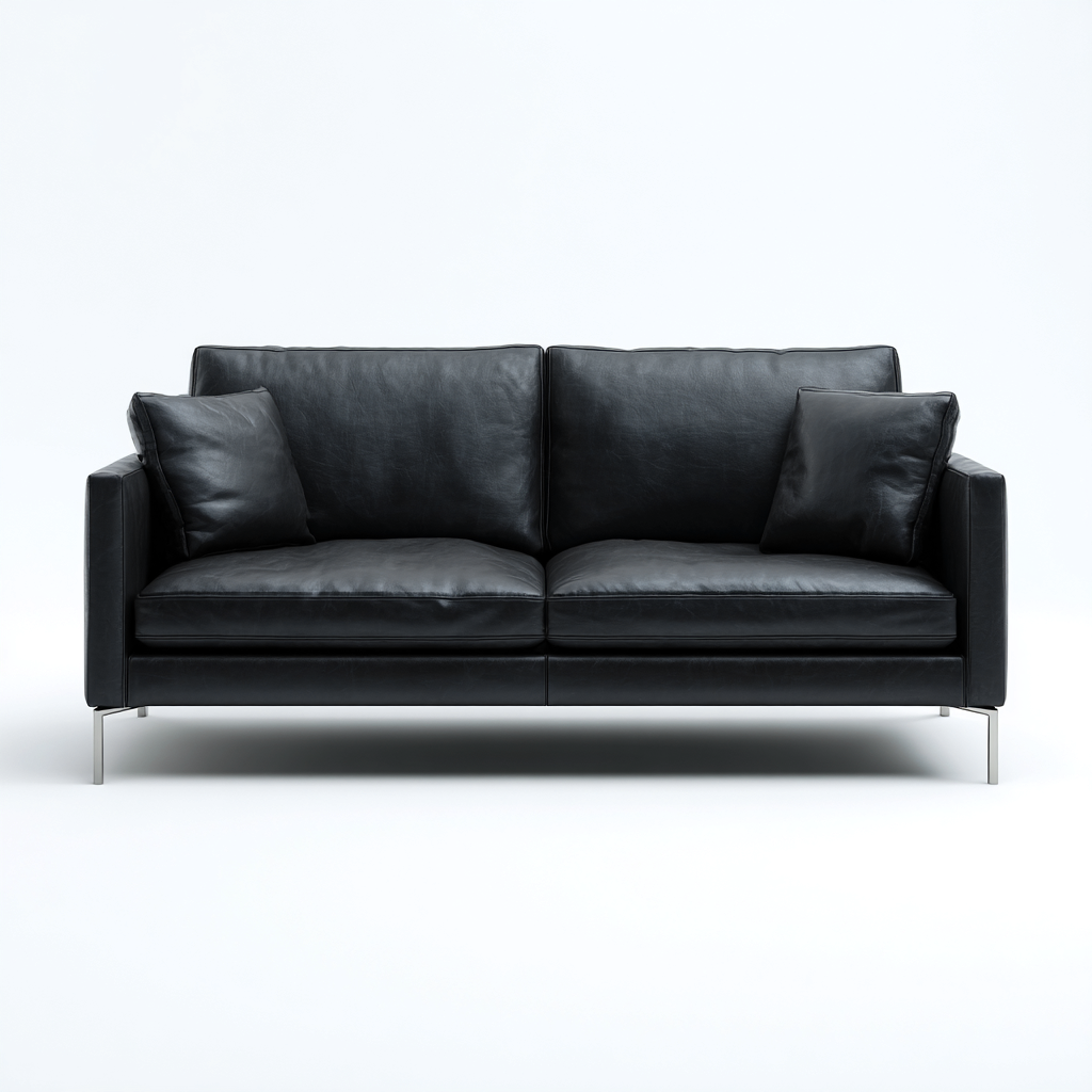 Sofá de 2 plazas piel auténtica 168x90x84 cm - negro - diseño contemporáneo-Domainovae