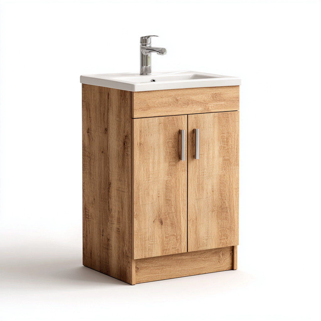 Mueble de baño con lavabo - madera-mdf - 50x40x80 cm - roble claro - estilo contemporáneo con almacenamiento inferior-Domainovae