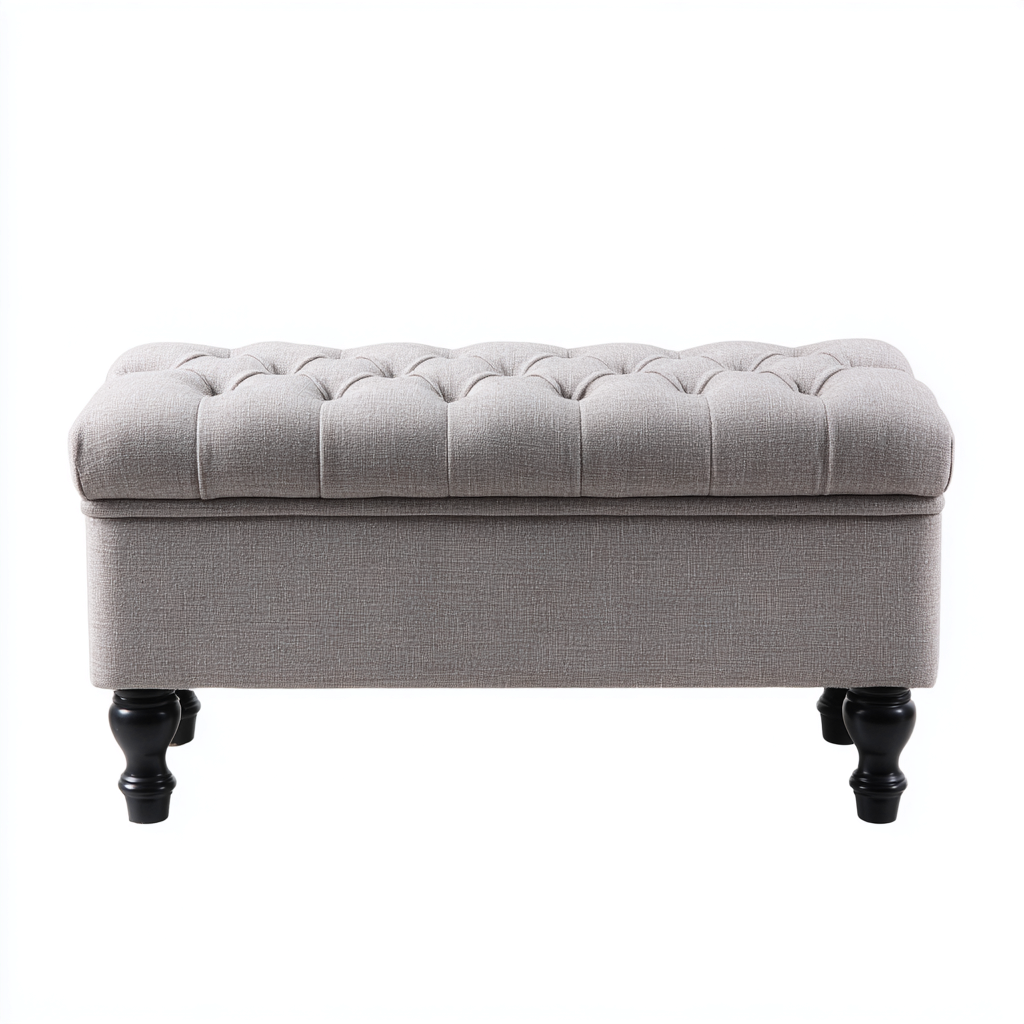 Banco de dormitorio - tela-madera - 100x40x45 cm - gris - estilo clásico-Domainovae
