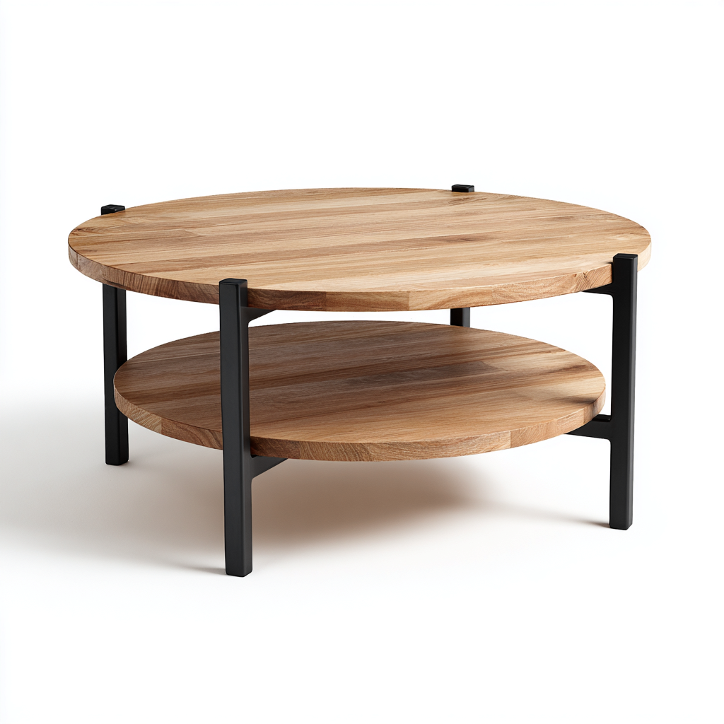 Mesa de centro - madera maciza-metal - 80x45 cm - madera natural-negro - diseño moderno-Domainovae