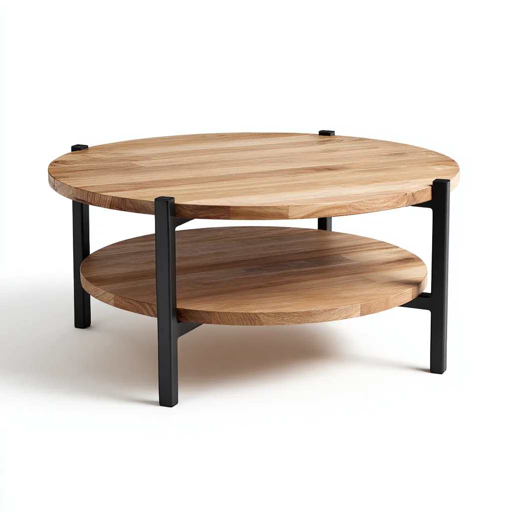 Mesa de centro - madera maciza-metal - 80x45 cm - madera natural-negro - diseño moderno-Domainovae
