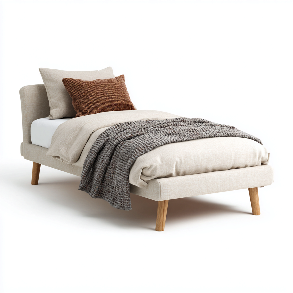 Cama infantil - tapizada en lino - 160x90x75 cm - beige - diseño moderno escandinavo-Domainovae