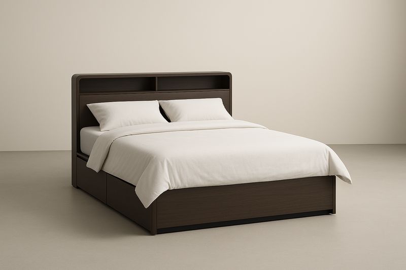 Letto Matrimoniale in Legno Marrone con Libreria 200x160×120 cm-Jardinmarie