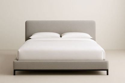 Letto imbottito matrimoniale in legno e metallo grigio 200x160×100 cm-Jardinmarie