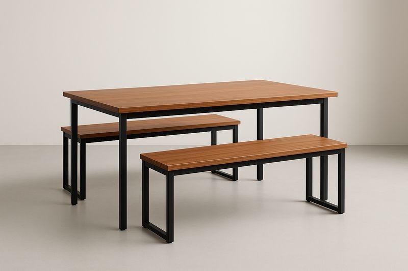 Set Tavolo e Panche Rettangolari in Legno e Metallo-Jardinmarie