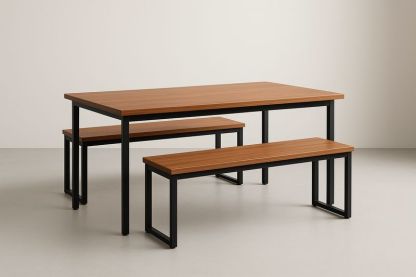 Set Tavolo e Panche Rettangolari in Legno e Metallo-Jardinmarie