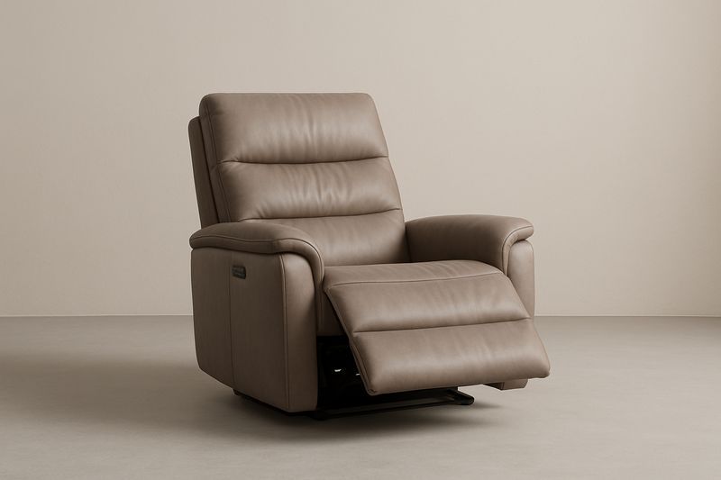 Poltrona Reclinabile in Pelle Marrone con Poggiapiedi Elettrico-Jardinmarie