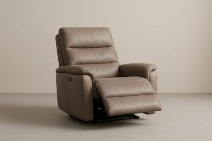 Poltrona Reclinabile in Pelle Marrone con Poggiapiedi Elettrico-Jardinmarie