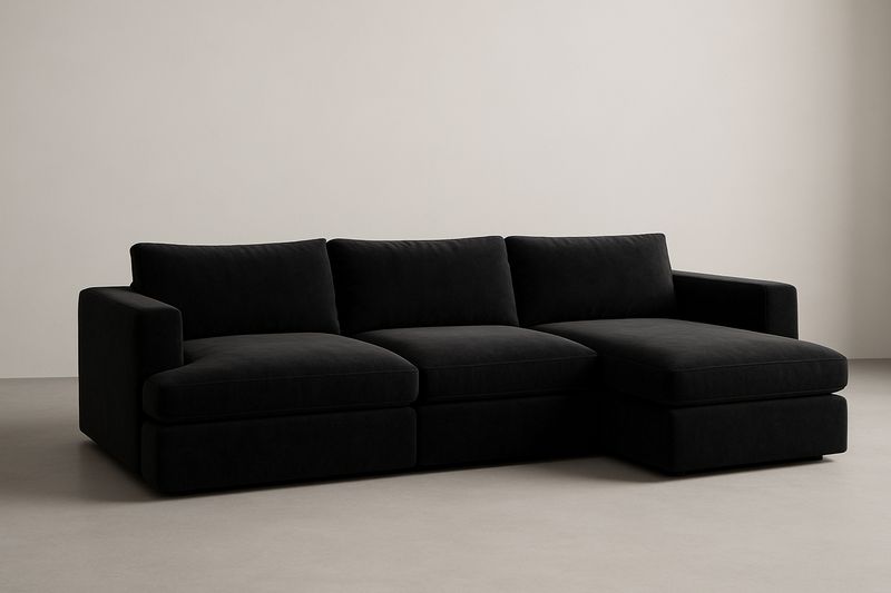 Divano ad Angolo in Velluto Nero-Jardinmarie