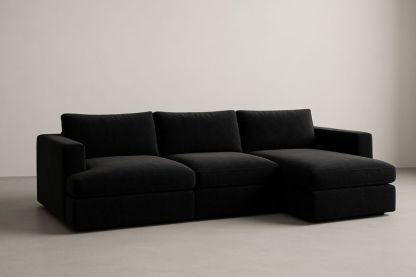 Divano ad Angolo in Velluto Nero-Jardinmarie