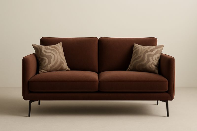 Divano in tessuto marrone a due posti con cuscini-Jardinmarie