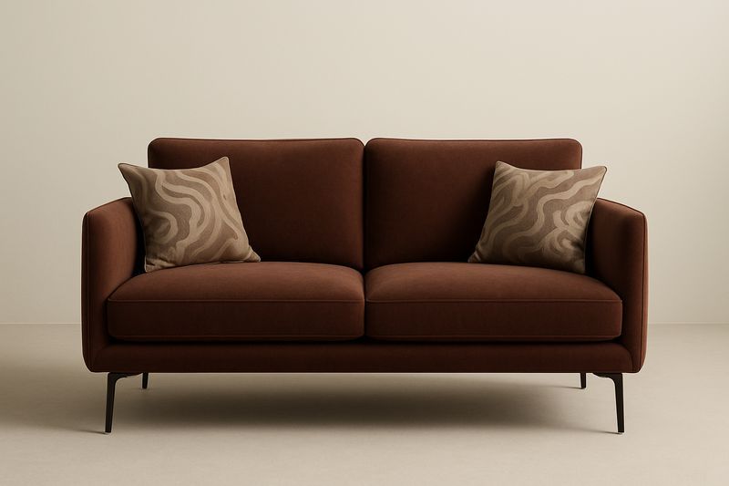 Divano in tessuto marrone a due posti con cuscini-Jardinmarie