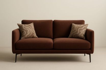 Divano in tessuto marrone a due posti con cuscini-Jardinmarie
