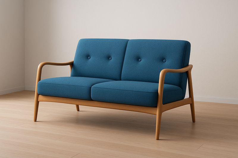 Divano a due posti in legno e tessuto Blu-Jardinmarie