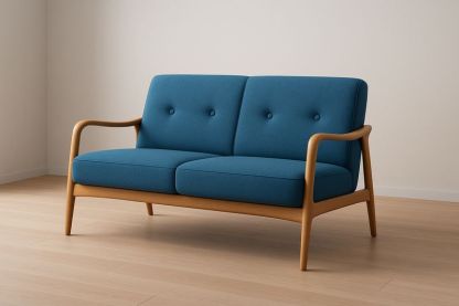 Divano a due posti in legno e tessuto Blu-Jardinmarie