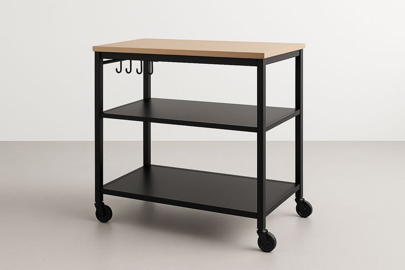 Carrello da Cucina in Legno e Acciaio con Ruote-Jardinmarie