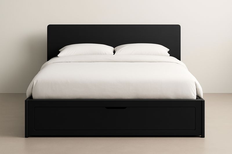 Letto matrimoniale nero con cassetto contenitore in legno 200x160×100 cm-Jardinmarie