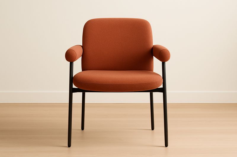 Poltrona imbottita in tessuto arancione con struttura in metallo nero-Jardinmarie