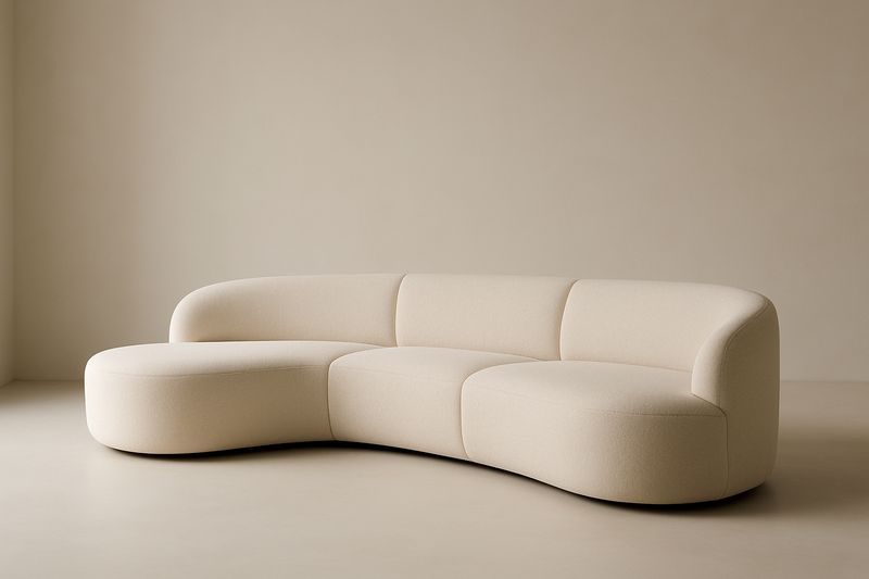 Divano Curvo in Tessuto Beige 320x150x85 cm-Jardinmarie