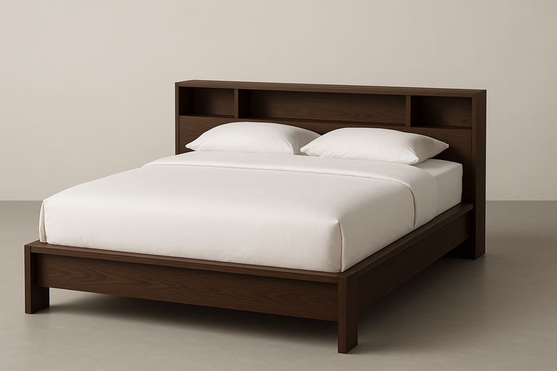 Letto matrimoniale in legno massello con testiera scaffale-Jardinmarie