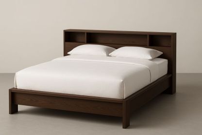 Letto matrimoniale in legno massello con testiera scaffale-Jardinmarie