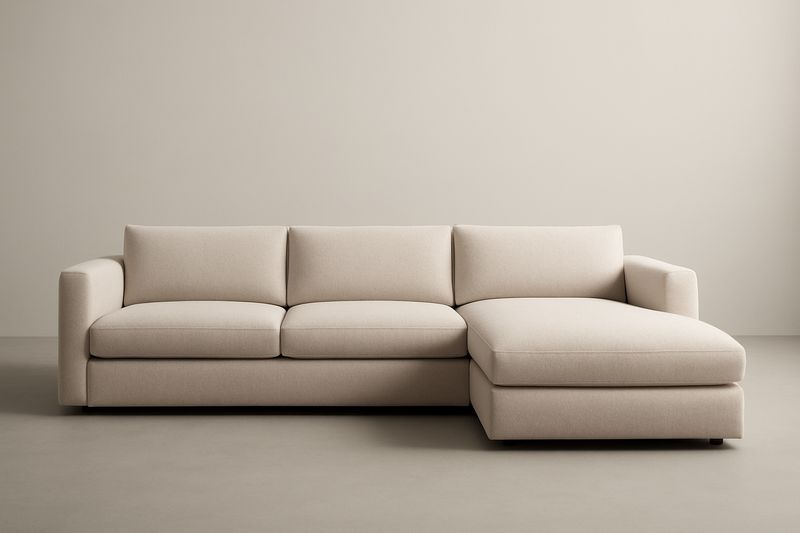 Divano angolare in tessuto poliestere beige con chaise longue， include cuscini-Jardinmarie