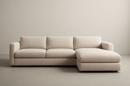 Divano angolare in tessuto poliestere beige con chaise longue， include cuscini-Jardinmarie