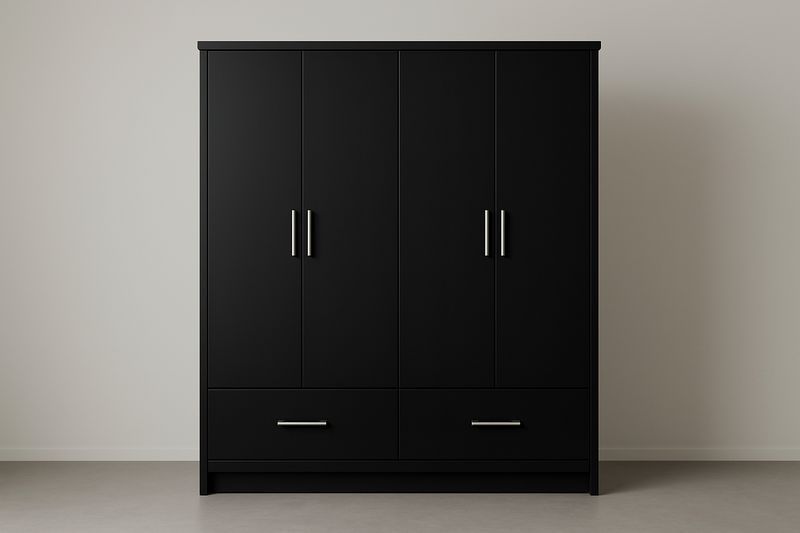 Armadio guardaroba nero 4 ante 2 cassetti MDF 180x58x210 cm-Jardinmarie