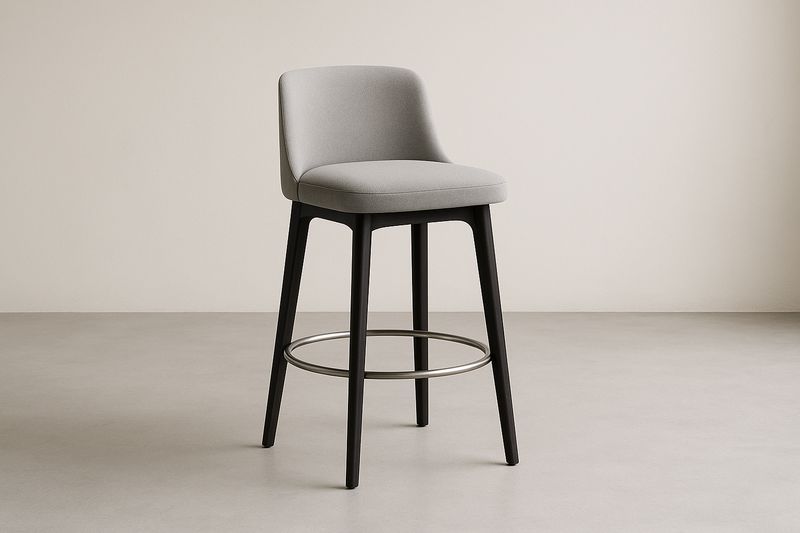 Sgabello con Schienale in Legno Massello e Tessuto Grigio-Jardinmarie