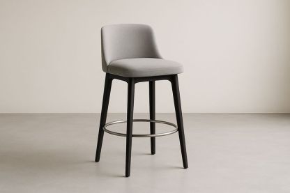 Sgabello con Schienale in Legno Massello e Tessuto Grigio-Jardinmarie