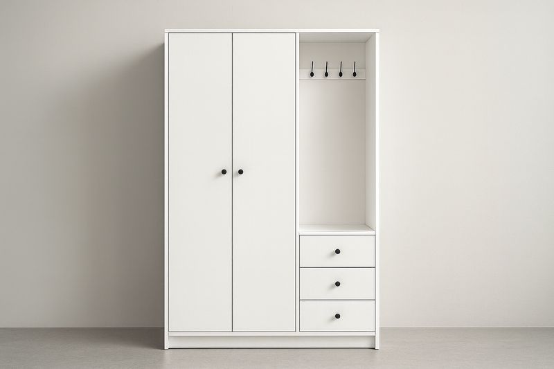 Armadio Bianco MDF con 2 Ante e 3 Cassetti-Jardinmarie