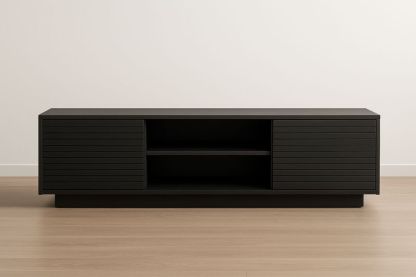 Mobile TV rettangolare nero con ante e scaffali in MDF-Jardinmarie