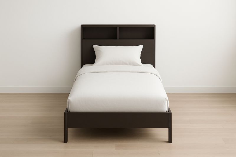 Letto Singolo in Legno Marrone con Testiera a Scaffale 200x90×100 cm-Jardinmarie