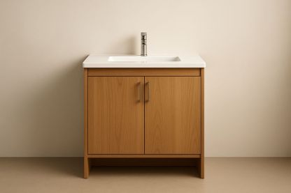 Mobile da Bagno in Legno di Rovere con Lavabo in Ceramica Bianco 90x50x85 cm-Jardinmarie