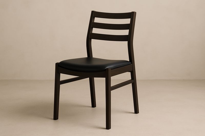 Sedia in legno massello con seduta in pelle sintetica nera-Jardinmarie