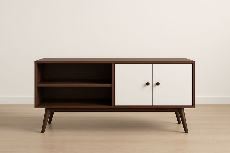 Mobile TV in Legno Marrone e Bianco con Ante e Ripiani-Jardinmarie