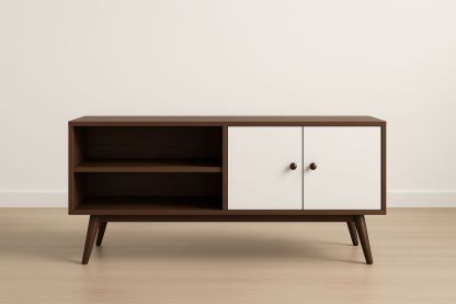 Mobile TV in Legno Marrone e Bianco con Ante e Ripiani-Jardinmarie