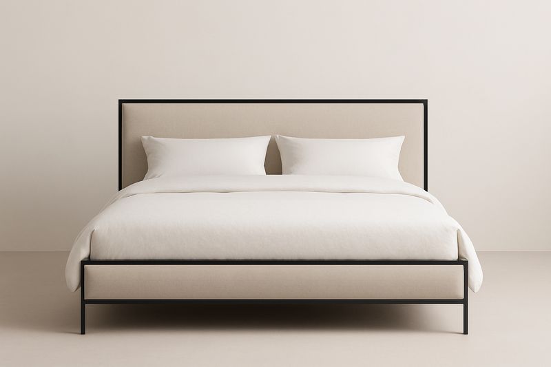 Letto matrimoniale in metallo e tessuto Beige 160x200×120 cm-Jardinmarie