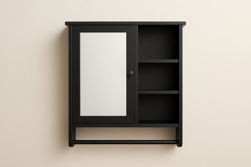 Pensile bagno nero in MDF con anta a specchio-Jardinmarie