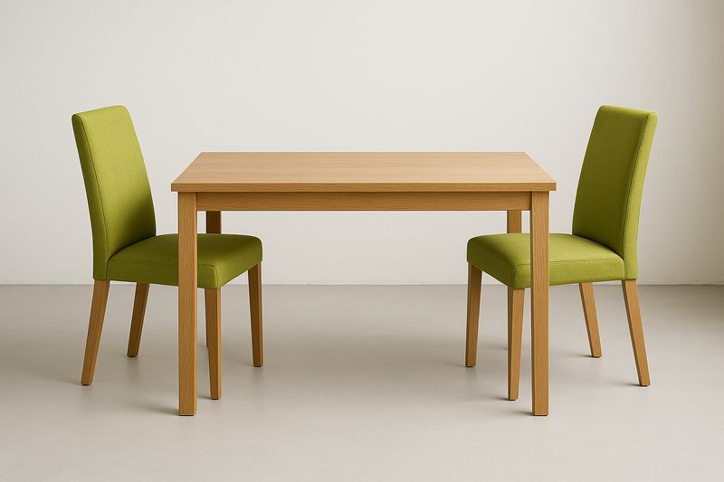 Set Tavolo Rettangolare in Legno e 2 Sedie in Tessuto Poliestere Verde-Jardinmarie