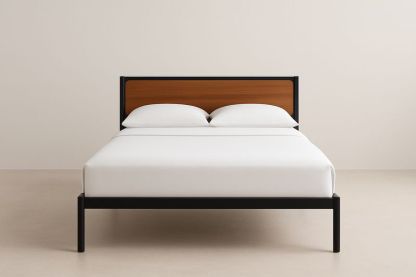 Letto matrimoniale metallo nero e testiera in legno-Jardinmarie